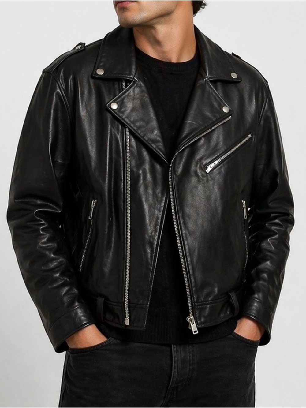 Cadogan Men’s Black Leather Motorcycle Jacket 3X Moto Biker